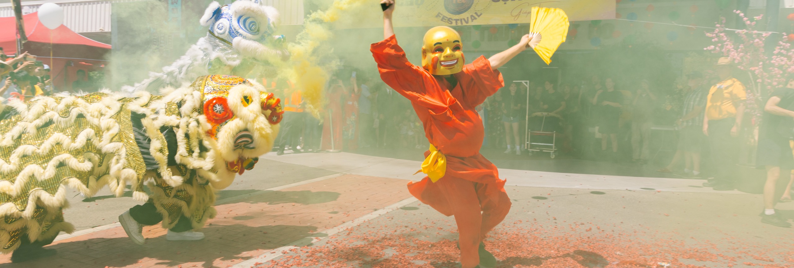 Tet festival celebrations with dancer